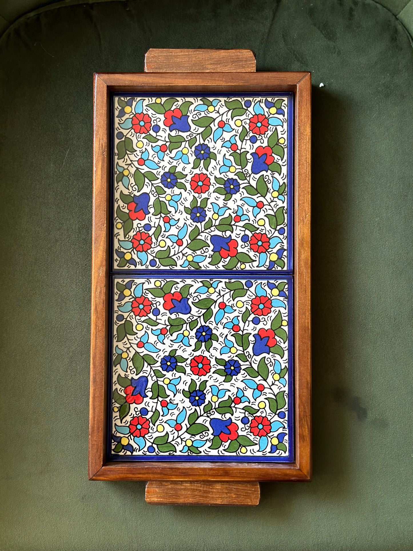 handgefertigte Servierplatte aus Olivenholz und Keramik Kunsthandwerks Boden 31 cm x 17 cm