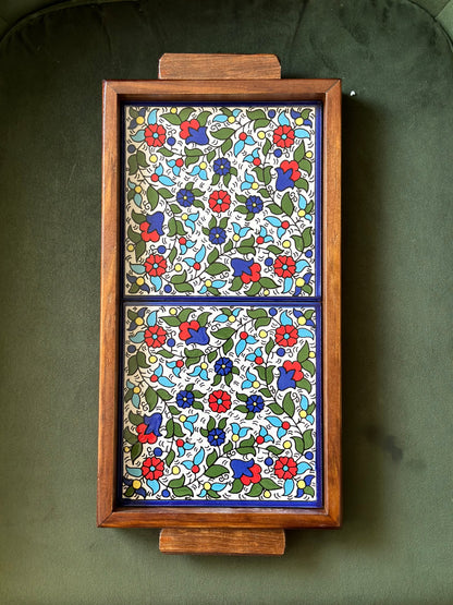 handgefertigte Servierplatte aus Olivenholz und Keramik Kunsthandwerks Boden 31 cm x 17 cm