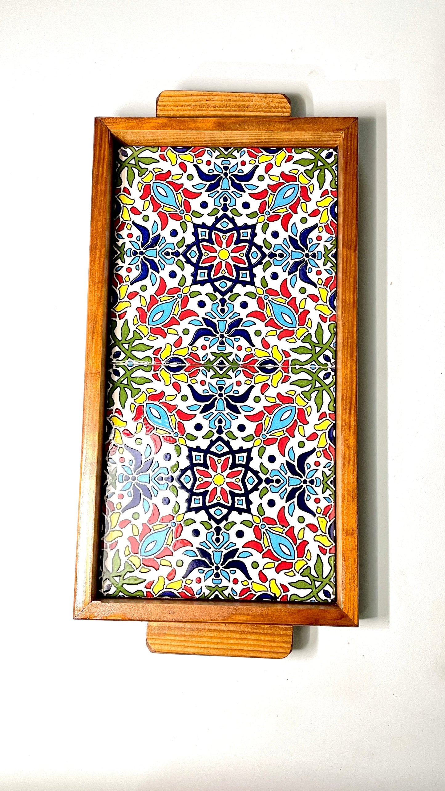 handgefertigte Servierplatte aus Olivenholz und Keramik Kunsthandwerks Boden 31 cm x 17 cm