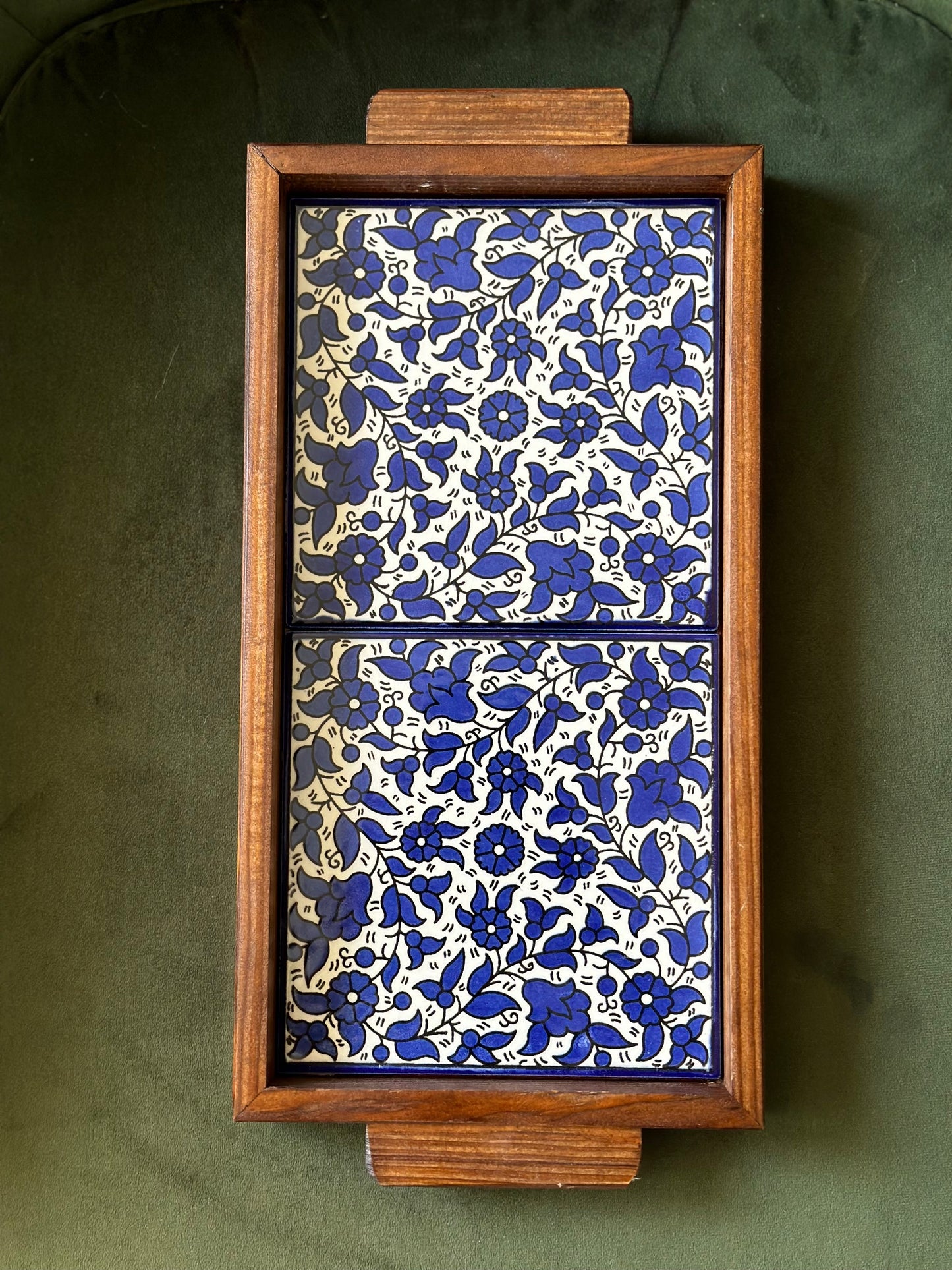 handgefertigte Servierplatte aus Olivenholz und Keramik Kunsthandwerks Boden 31 cm x 17 cm