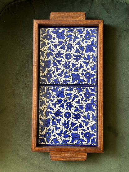 handgefertigte Servierplatte aus Olivenholz und Keramik Kunsthandwerks Boden 31 cm x 17 cm