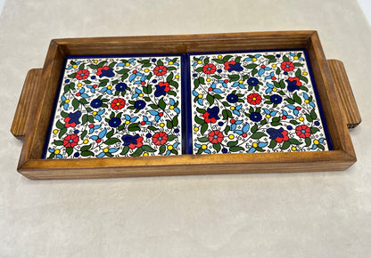 handgefertigte Servierplatte aus Olivenholz und Keramik Kunsthandwerks Boden 31 cm x 17 cm