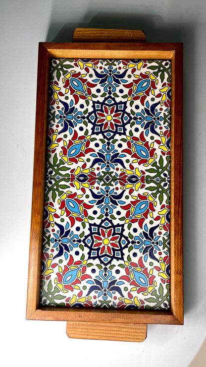 handgefertigte Servierplatte aus Olivenholz und Keramik Kunsthandwerks Boden 31 cm x 17 cm