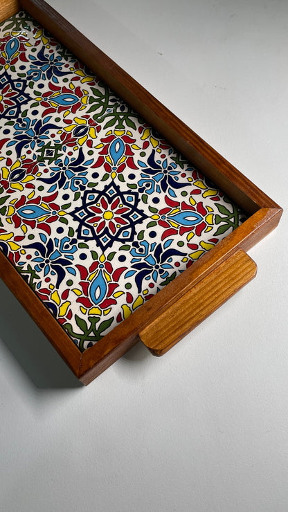 handgefertigte Servierplatte aus Olivenholz und Keramik Kunsthandwerks Boden 31 cm x 17 cm