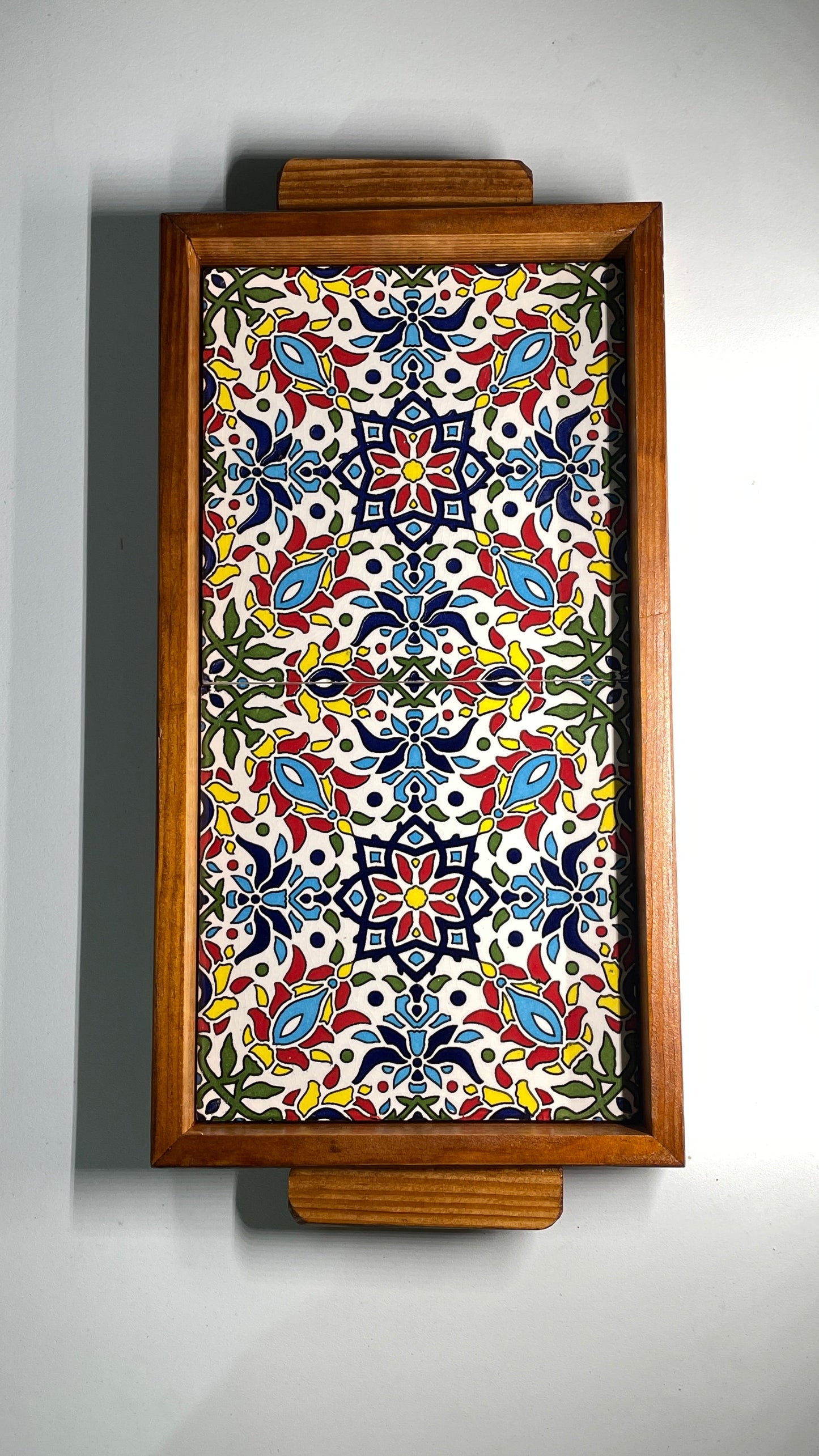 handgefertigte Servierplatte aus Olivenholz und Keramik Kunsthandwerks Boden 31 cm x 17 cm