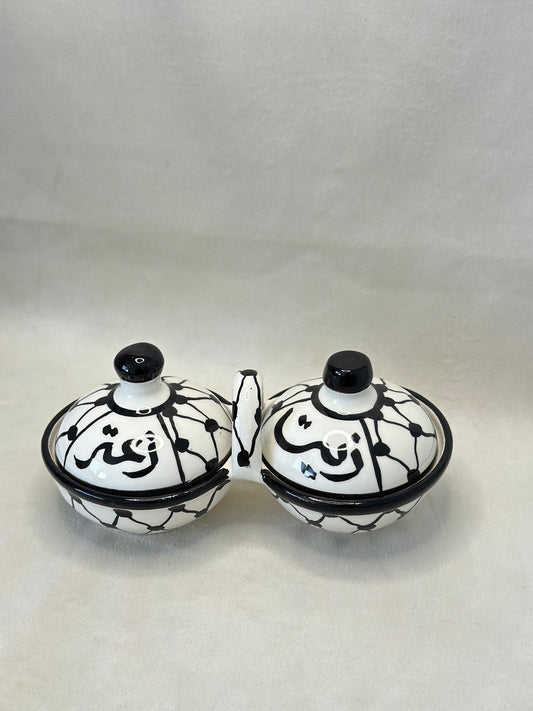 Aufbewahrungsschale für Olivenöl und Zaatar mit Deckel