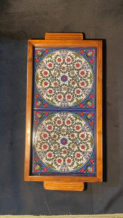 handgefertigte Servierplatte aus Olivenholz und Keramik Kunsthandwerks Boden 31 cm x 17 cm