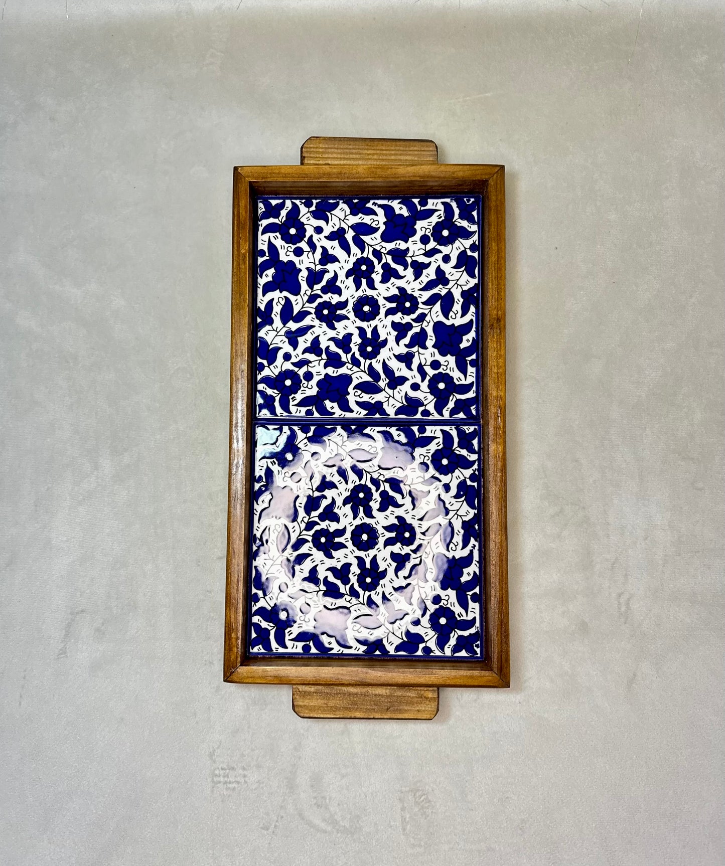 handgefertigte Servierplatte aus Olivenholz und Keramik Kunsthandwerks Boden 31 cm x 17 cm