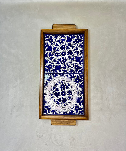 handgefertigte Servierplatte aus Olivenholz und Keramik Kunsthandwerks Boden 31 cm x 17 cm