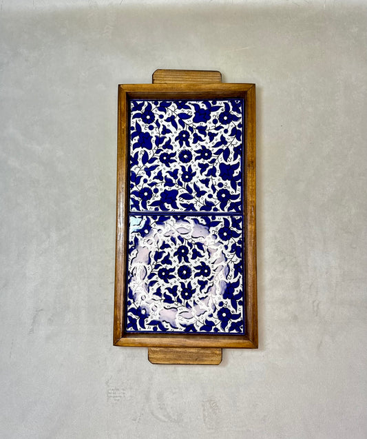 handgefertigte Servierplatte aus Olivenholz und Keramik Kunsthandwerks Boden 31 cm x 17 cm