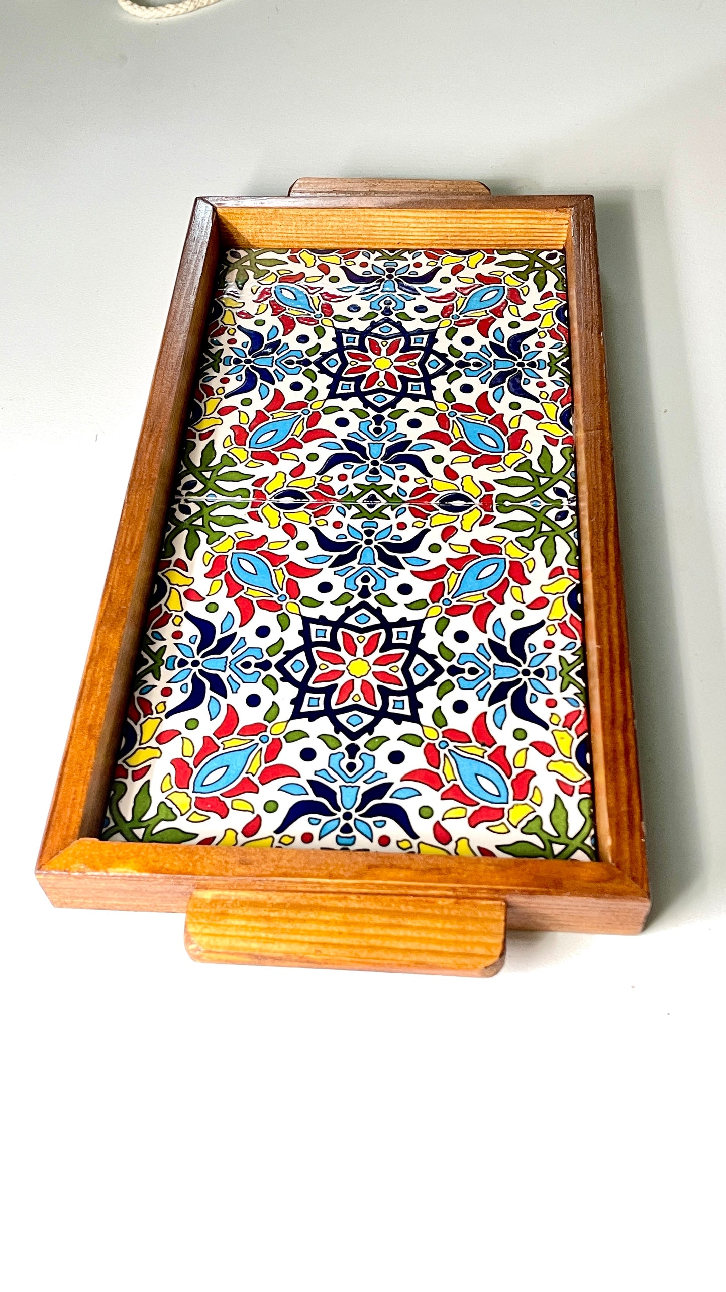 handgefertigte Servierplatte aus Olivenholz und Keramik Kunsthandwerks Boden 31 cm x 17 cm