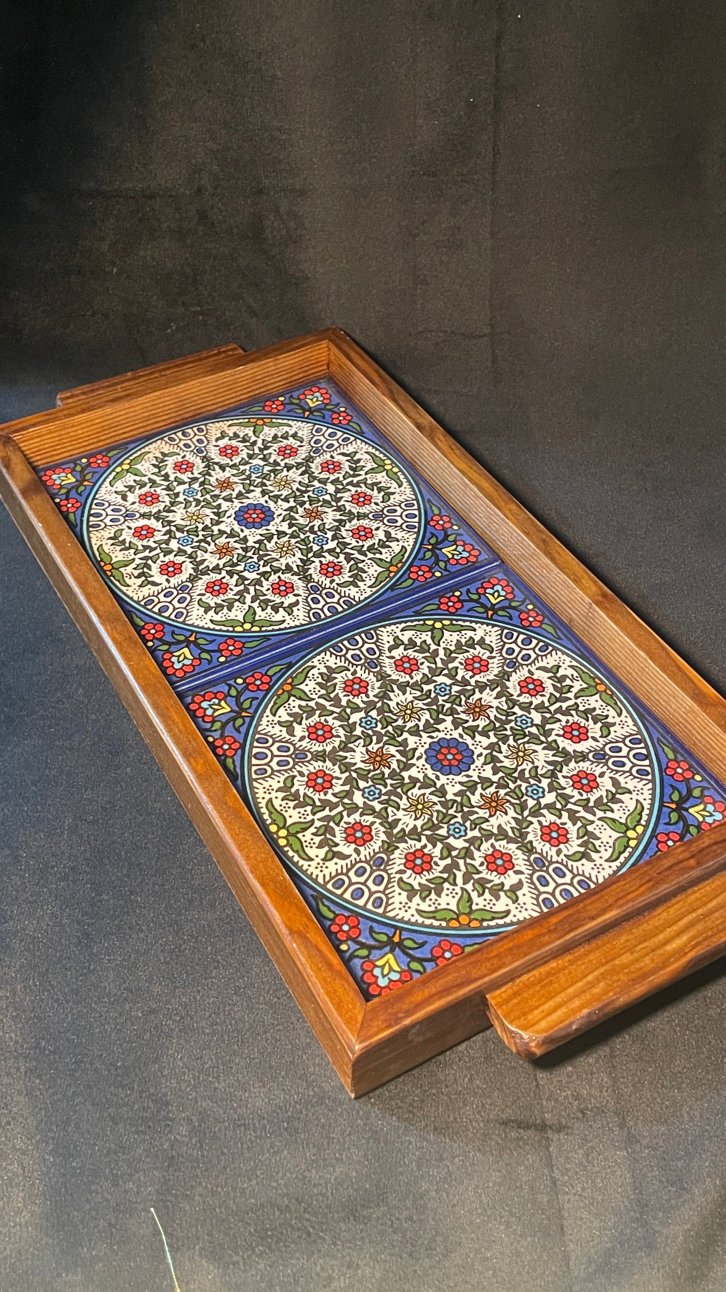 handgefertigte Servierplatte aus Olivenholz und Keramik Kunsthandwerks Boden 31 cm x 17 cm