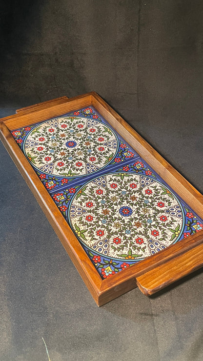 handgefertigte Servierplatte aus Olivenholz und Keramik Kunsthandwerks Boden 31 cm x 17 cm