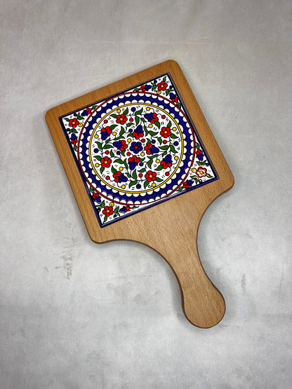 Servierplatte aus Olivenholz und Keramik Kunsthandwerks Boden 21 cm