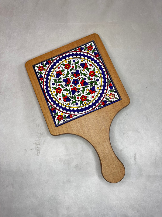 Servierplatte aus Olivenholz und Keramik Kunsthandwerks Boden 21 cm