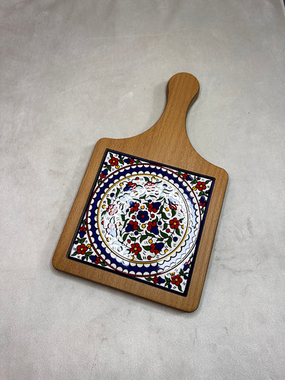 Servierplatte aus Olivenholz und Keramik Kunsthandwerks Boden 21 cm