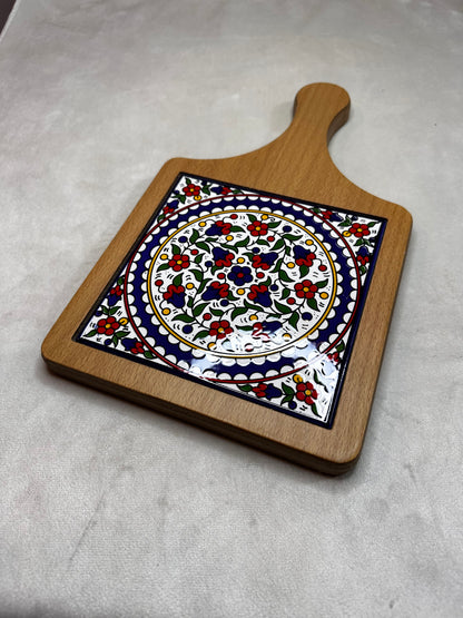 Servierplatte aus Olivenholz und Keramik Kunsthandwerks Boden 21 cm