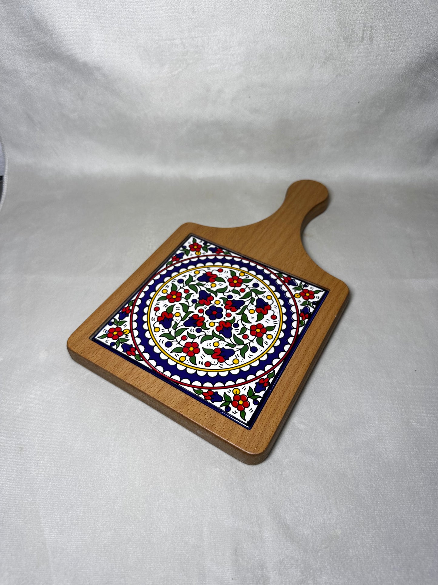 Servierplatte aus Olivenholz und Keramik Kunsthandwerks Boden 21 cm