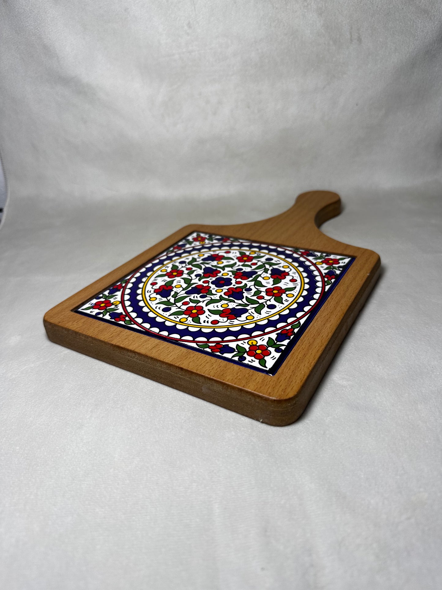 Servierplatte aus Olivenholz und Keramik Kunsthandwerks Boden 21 cm