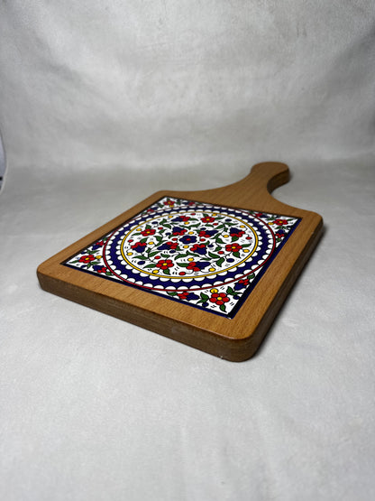 Servierplatte aus Olivenholz und Keramik Kunsthandwerks Boden 21 cm