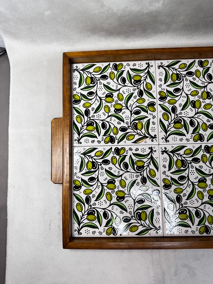 handgefertigte Servierplatte aus Olivenholz und Keramik Kunsthandwerks Boden 31 cm x 31 cm (Kopie)