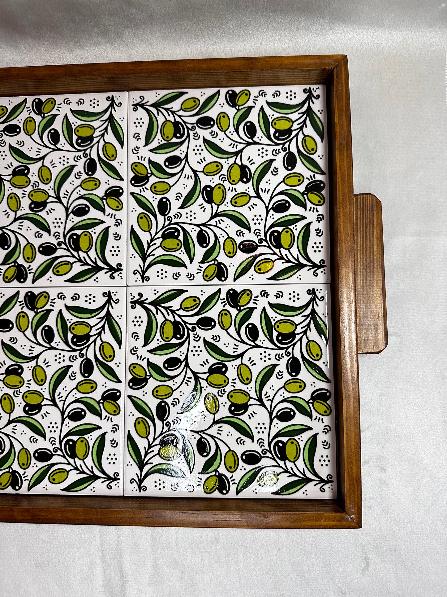 handgefertigte Servierplatte aus Olivenholz und Keramik Kunsthandwerks Boden 31 cm x 31 cm (Kopie)