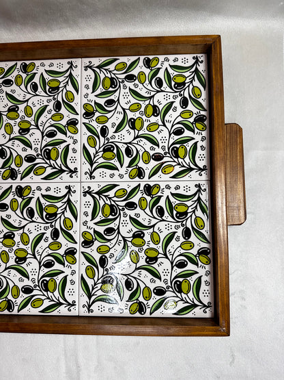 handgefertigte Servierplatte aus Olivenholz und Keramik Kunsthandwerks Boden 31 cm x 31 cm (Kopie)