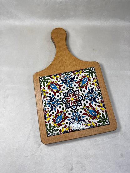 Servierplatte aus Olivenholz und Keramik Kunsthandwerks Boden 21 cm