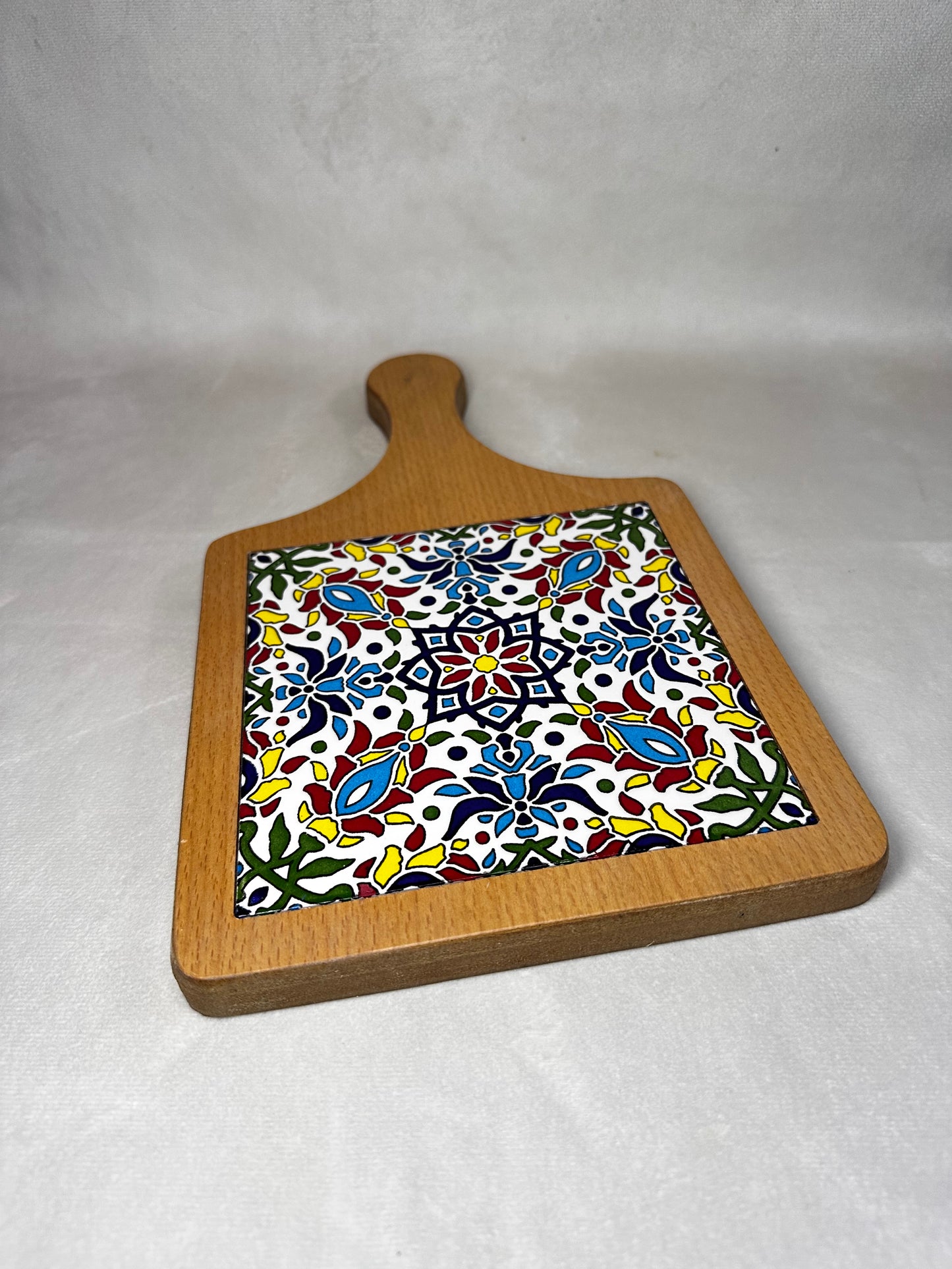 Servierplatte aus Olivenholz und Keramik Kunsthandwerks Boden 21 cm