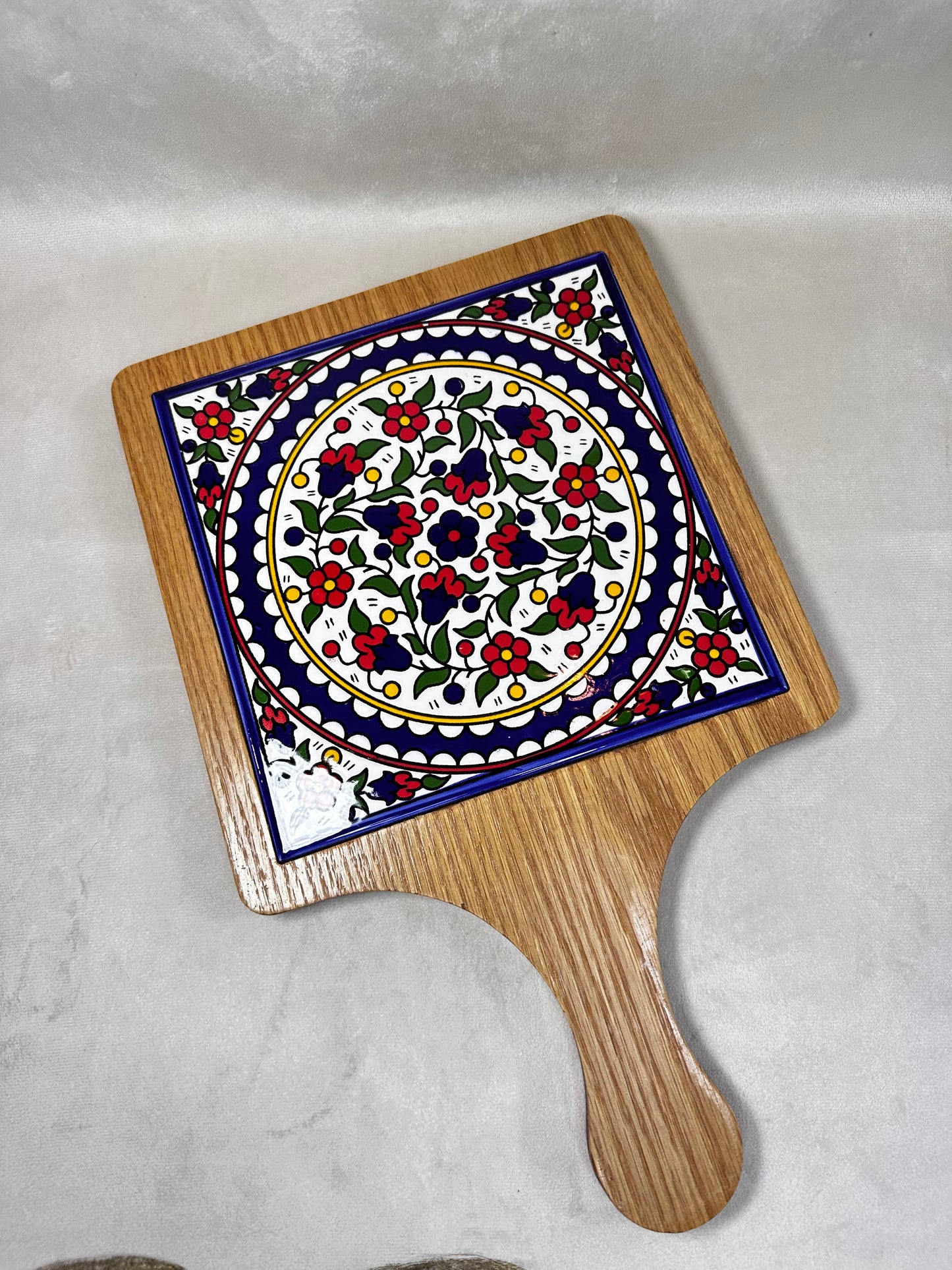 Servierplatte aus Olivenholz und Keramik Kunsthandwerks Boden 21 cm