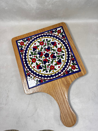 Servierplatte aus Olivenholz und Keramik Kunsthandwerks Boden 21 cm