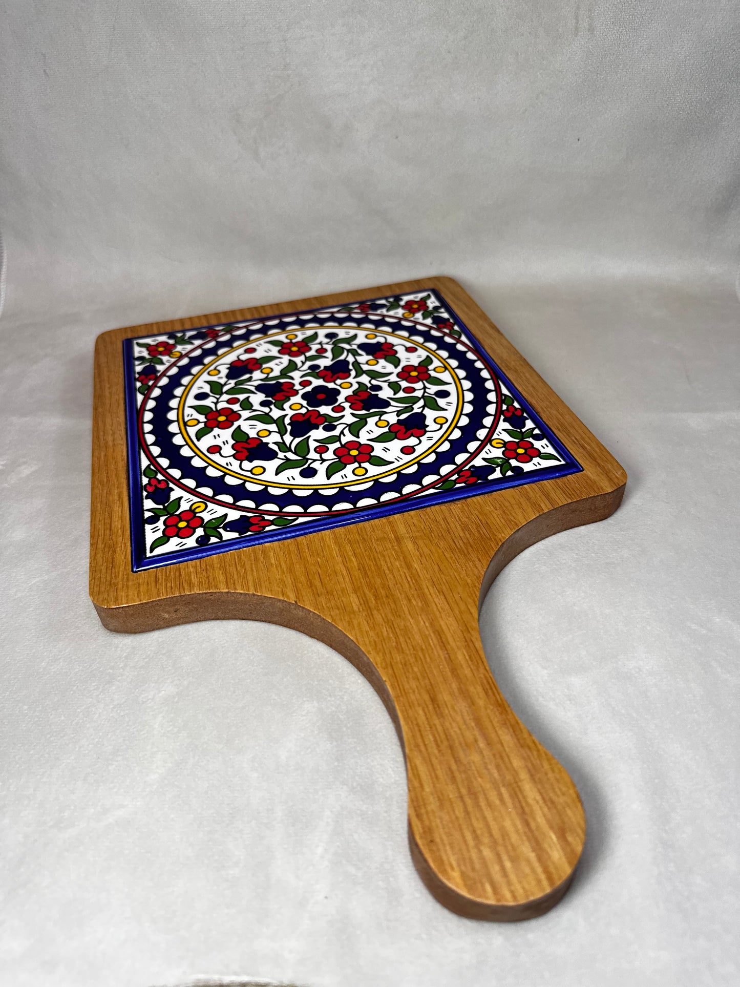 Servierplatte aus Olivenholz und Keramik Kunsthandwerks Boden 21 cm