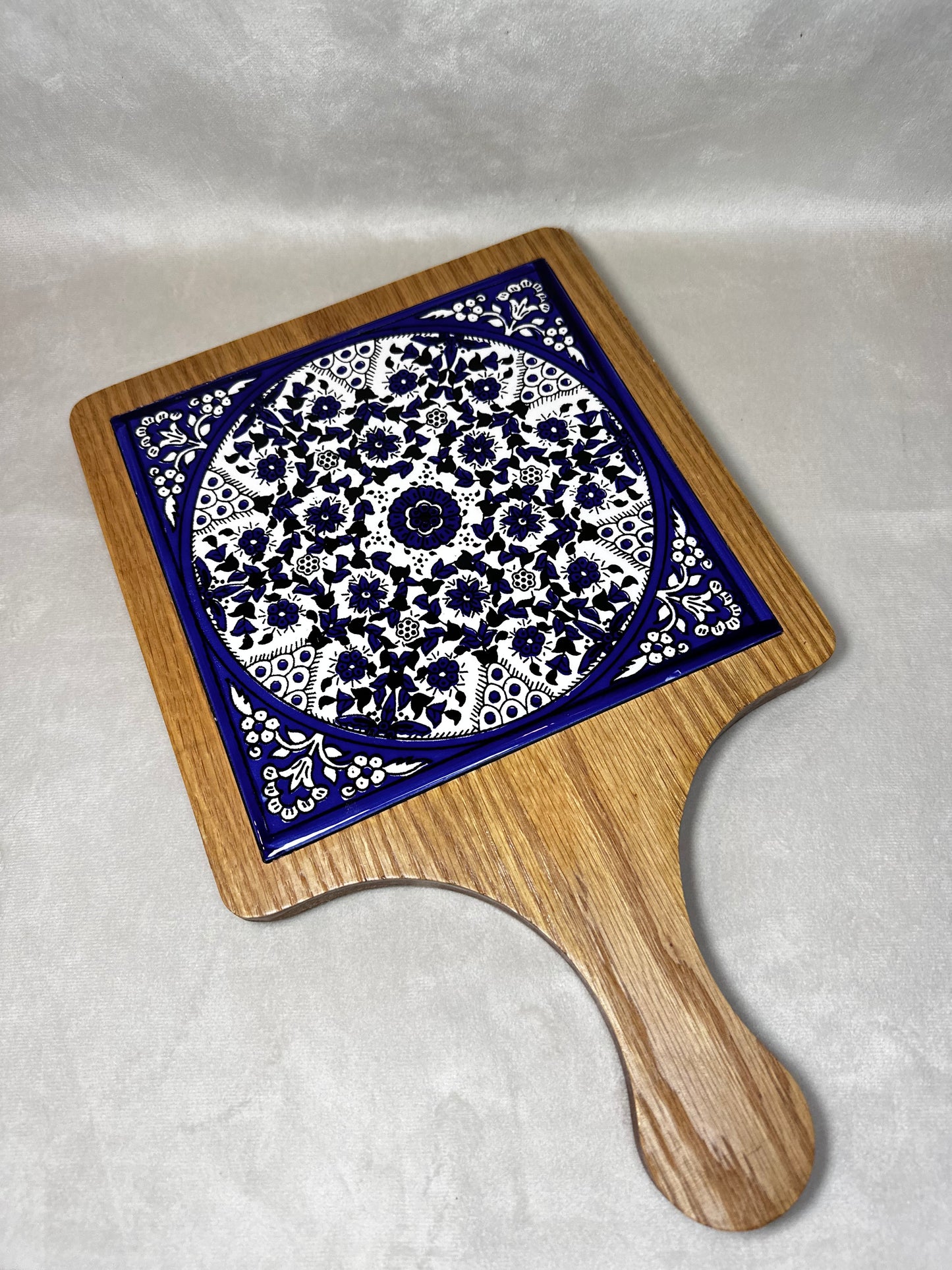 Servierplatte aus Olivenholz und Keramik Kunsthandwerks Boden 21 cm