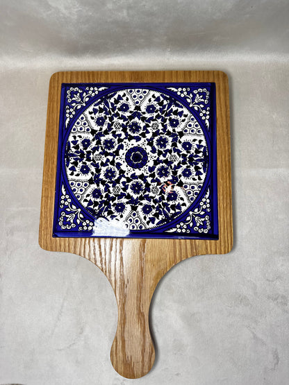 Servierplatte aus Olivenholz und Keramik Kunsthandwerks Boden 21 cm