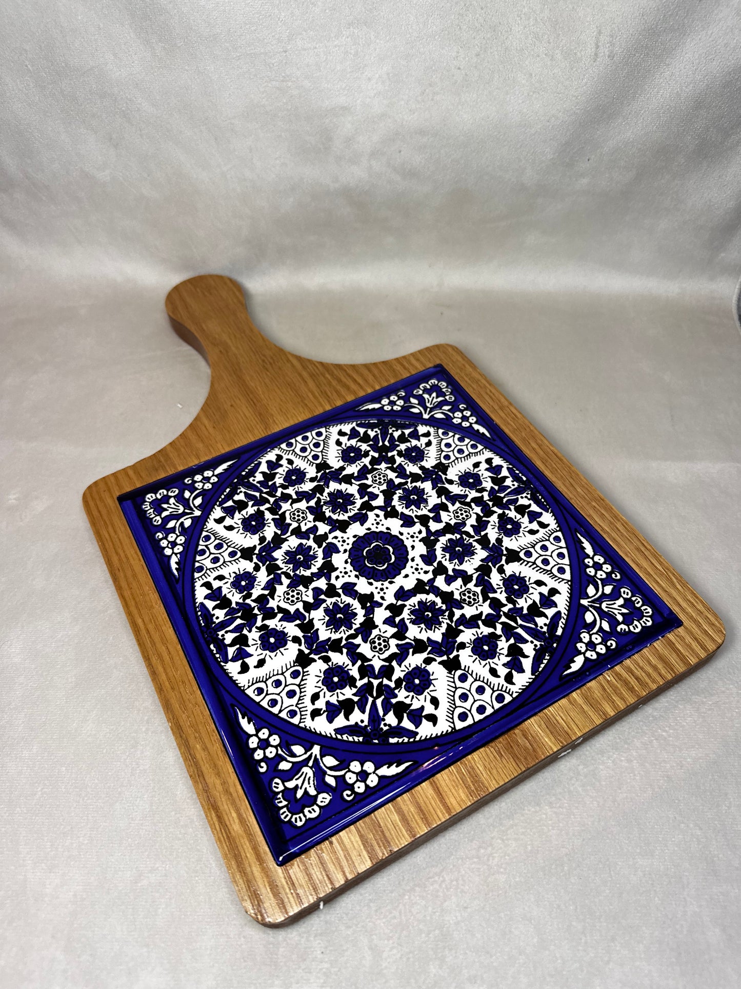 Servierplatte aus Olivenholz und Keramik Kunsthandwerks Boden 21 cm