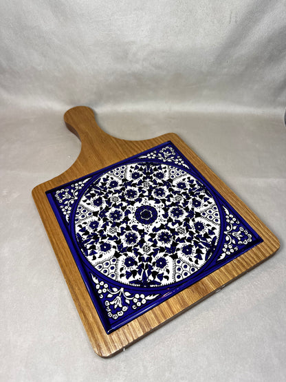 Servierplatte aus Olivenholz und Keramik Kunsthandwerks Boden 21 cm