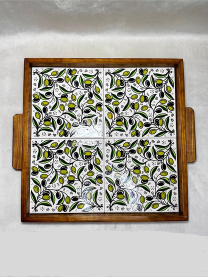 handgefertigte Servierplatte aus Olivenholz und Keramik Kunsthandwerks Boden 31 cm x 31 cm (Kopie)