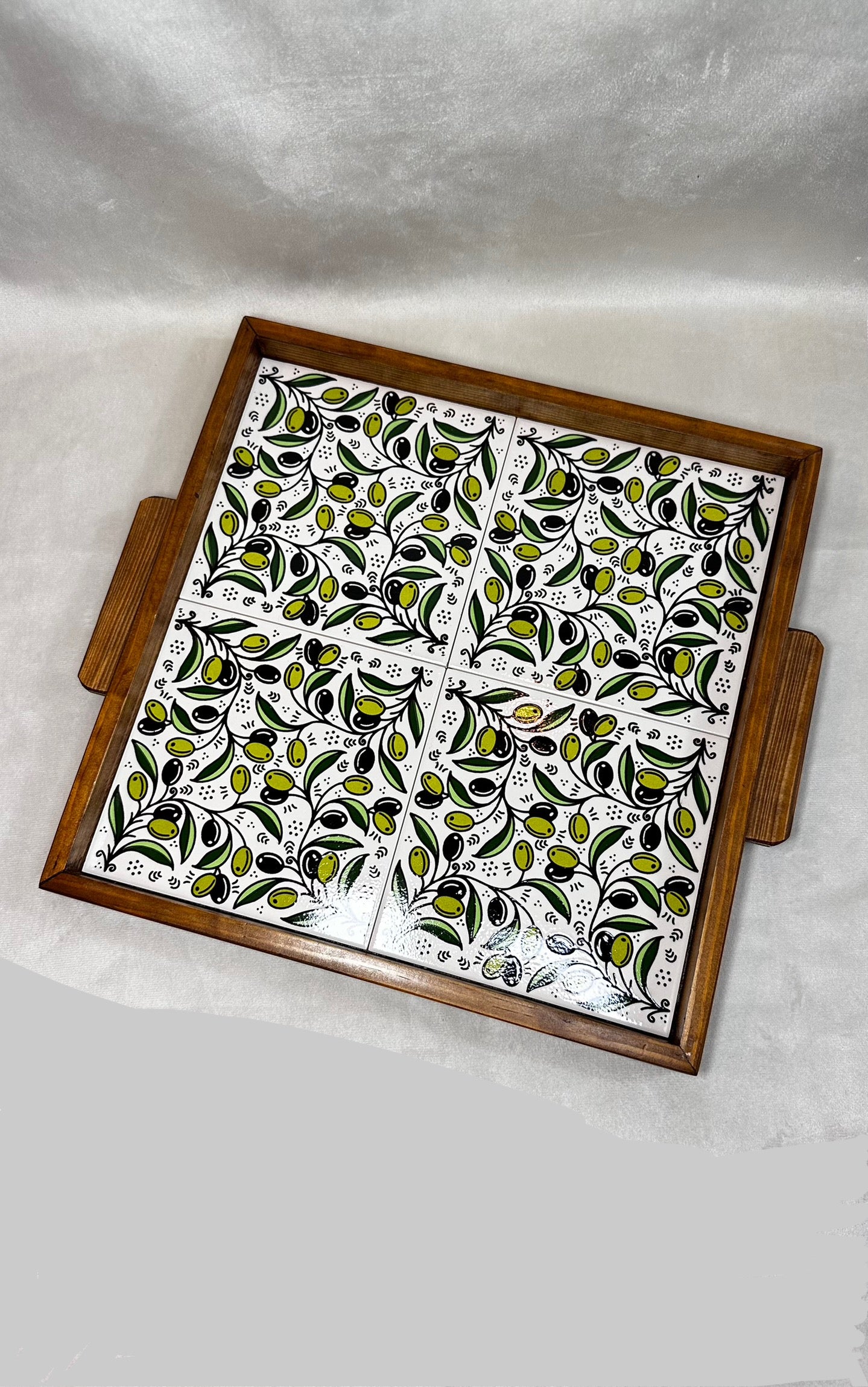 handgefertigte Servierplatte aus Olivenholz und Keramik Kunsthandwerks Boden 31 cm x 31 cm (Kopie)