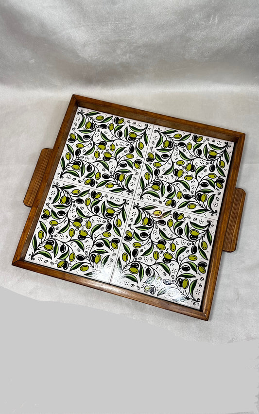 handgefertigte Servierplatte aus Olivenholz und Keramik Kunsthandwerks Boden 31 cm x 31 cm (Kopie)