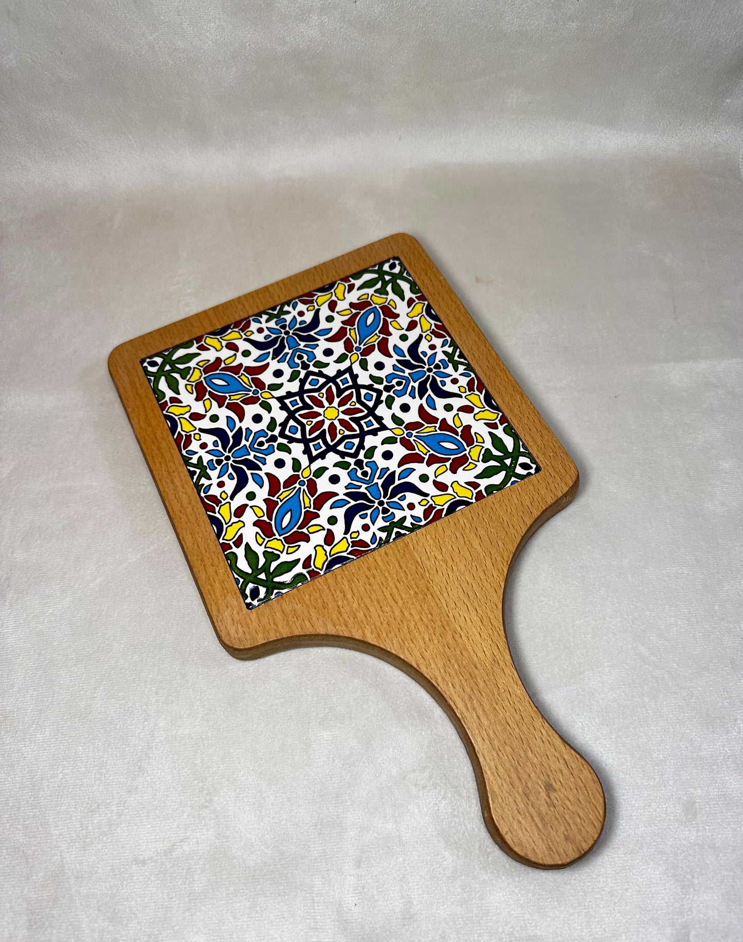 Servierplatte aus Olivenholz und Keramik Kunsthandwerks Boden 21 cm